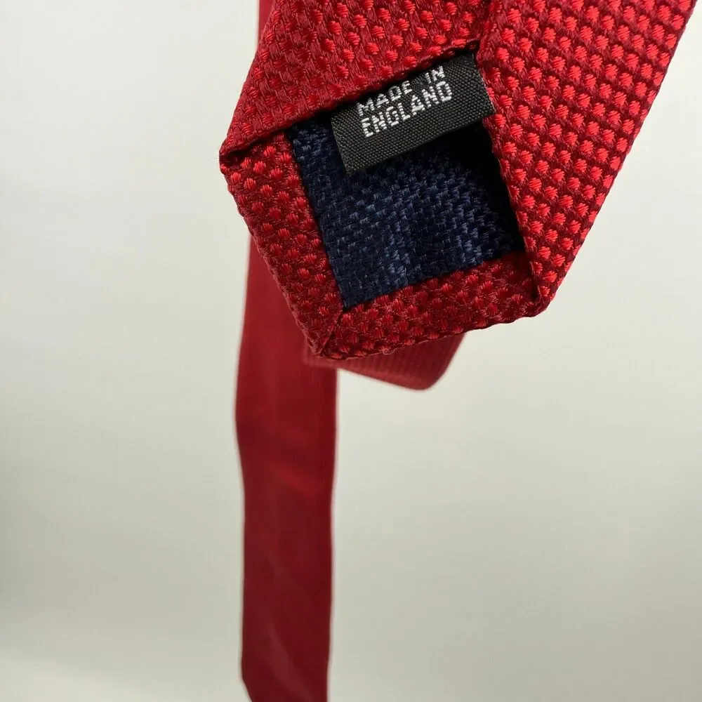 Thomas Pink London Men's Silk Tie - Crimson Red Micro-Weave Textured